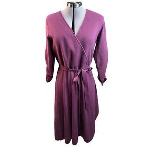 Eliza J Purple Aubergine Faux knit wrap dress ruched sleeves Size XL